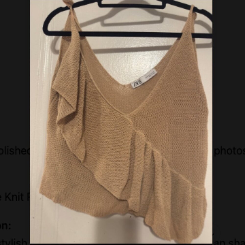 Zara Beige Knit Ruffle Crop Cami Top Size S